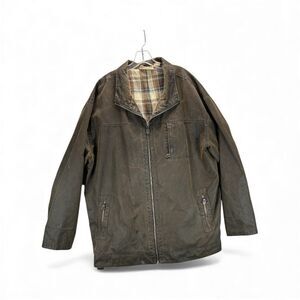 True Nation 2XLT Waxed Cotton Chore Barn Jacket Brown Plaid Line Rugged Workwear